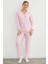 Pembe Çizgili Süet Pijama Takımı 1