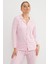 Pembe Çizgili Süet Pijama Takımı 4
