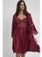 Bordo Sütyen Kaplı Sabahlık Gecelik Set 4265 1