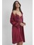 Bordo Sütyen Kaplı Sabahlık Gecelik Set 4265 3