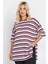 Büyük Beden Yanları Yırtmaçlı Kısa Kollu Bisiklet Yaka Çizgili T-Shirt 303668 1