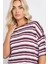 Büyük Beden Yanları Yırtmaçlı Kısa Kollu Bisiklet Yaka Çizgili T-Shirt 303668 2