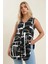 Büyük Beden V Yaka Sıfır Kol Pileli Desenli Likralı Bluz 304105 1
