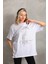 Mdb Unisex Taş Desenli Oversize Thirt Beyaz 4