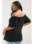 Büyük Beden Düşük Omuz Düğme Detaylı Straplez Bluz 322704 5