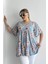 Büyük Beden V Yaka Kısa Kollu Eteği Bollaşan Desenli Bluz 101-44 2