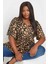 Büyük Beden V Yaka Desenli Asimetrik Kesim Likralı Bluz 303438 4