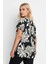 Büyük Beden Kısa Kollu Bisiklet Yaka Çiçek Desenli Bluz 322001 5