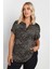 Büyük Beden V Yaka Kısa Kollu Desenli Bluz 303527 1