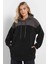 Büyük Beden Uzun Kollu Kapüşonlu ve Cepli Peluş Sweatshirt 303790 1