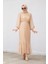 Mindy Drapeli Özel Gün Elbisesi-Bej 1