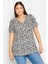 Büyük Beden V Yaka Kolları Drapeli Kısa Kollu Desenli Bluz 321725 1