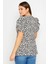 Büyük Beden V Yaka Kolları Drapeli Kısa Kollu Desenli Bluz 321725 5