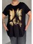 Büyük Beden Kelebek Baskılı Parlak Simli T-Shirt 302275 6