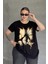 Büyük Beden Kelebek Baskılı Parlak Simli T-Shirt 302275 7
