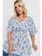 Büyük Beden V Yaka Bağlama Detaylı Desenli Kruvaze Bluz 321934 2