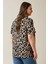 Büyük Beden Kısa Kollu Bisiklet Yaka Leopar Desenli Bluz 616006 4