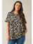 Büyük Beden Kısa Kollu Bisiklet Yaka Leopar Desenli Bluz 616006 5