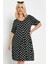 Büyük Beden V Yaka Önü Pliseli Puantiye Desenli Kısa Elbise 303167 2