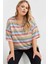 Büyük Beden V Yaka Kısa Kollu Çizgili T-Shirt 303524 4
