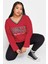 Büyük Beden V Yaka Uzun Kollu Baskılı Oversize T-Shirt 321314 1