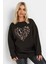 Büyük Beden Uzun Kollu Bisiklet Yaka Leopar Kalp Baskılı Sweatshirt 303752 2