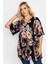Büyük Beden V Yaka Desenli Asimetrik Kesim Likralı Bluz 303373 1