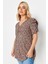 Büyük Beden V Yaka Kolları Drapeli Kısa Kollu Desenli Bluz 321726 1