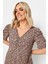 Büyük Beden V Yaka Kolları Drapeli Kısa Kollu Desenli Bluz 321726 4