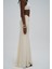 Muirnas Askı Detay Ekru Uzun Saten Etek 4
