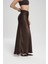 Muirnas Askı Detay Kahve Uzun Saten Etek 4