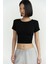 Perla Vatkalı Siyah Crop Bluz 1
