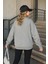 Oversize Bisiklet Yaka Nakışlı Sweatshirt Gri Melanj 4