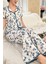 Mavi Çiçekli Düğme Detaylı Yazlık Pijama Takımı 7347 3
