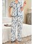 Mavi Çiçekli Düğme Detaylı Yazlık Pijama Takımı 7347 5