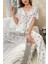 Beyaz Mor Lale Desenli Romantik Pijama Takımı 7335 1