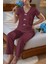 Bordo Kısa Kollu Fiyonk Detaylı Pamuklu Pijama Takımı 7349 1