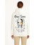 Üç Iplik Kapşonlu Ön ve Arka Baskılı Sweatshirt Hoodie- Beyaz 3