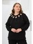 Yaka Detaylı Kol ve Eteği Büzgülü Büyük Beden Sweat Siyah 1