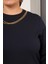Yaka Zincir Detaylı Büyük Beden Sweatshirt Lacivert 2