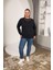Yaka Zincir Detaylı Büyük Beden Sweatshirt Lacivert 4