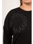 Taş ve Nakışlı Büyük Beden Sweatshirt Siyah 2