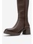Moreni Kahve Cilt Streç Detaylı Tokalı Kadın Kalın Topuklu Çizme 5
