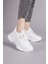 Kadın Beyaz Beyaz Rahat Kalıp Yüksek Taban Bağcıklı Spor Ayakkabı 1