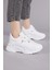 Kadın Beyaz Beyaz Rahat Kalıp Yüksek Taban Bağcıklı Spor Ayakkabı 2