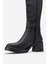 Moreni Siyah Cilt Streç Detaylı Tokalı Kadın Kalın Topuklu Çizme 4