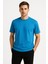 100% Pamuk Basic Fit Bisiklet Yaka Mavi Erkek T-Shirt - Alpha 1