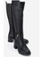 Moreni Siyah Cilt Streç Detaylı Tokalı Kadın Kalın Topuklu Çizme 1
