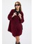 Kadın Oversize Siyah Yakalı Çift Düğmeli Teddy Kaban - Bordo 1