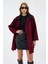Kadın Oversize Siyah Yakalı Çift Düğmeli Teddy Kaban - Bordo 3